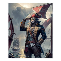 Capitaine Pirate chat sur un galion qui coule -