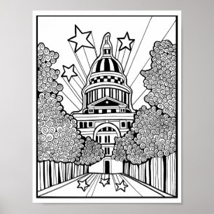 Poster Capitol Building Texas Coloration Page Art