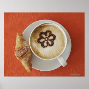 Poster Cappuccino au chocolat et un croissant, Italie