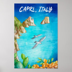 Poster Capri Italie Art Aquarelle Voyage Illustration