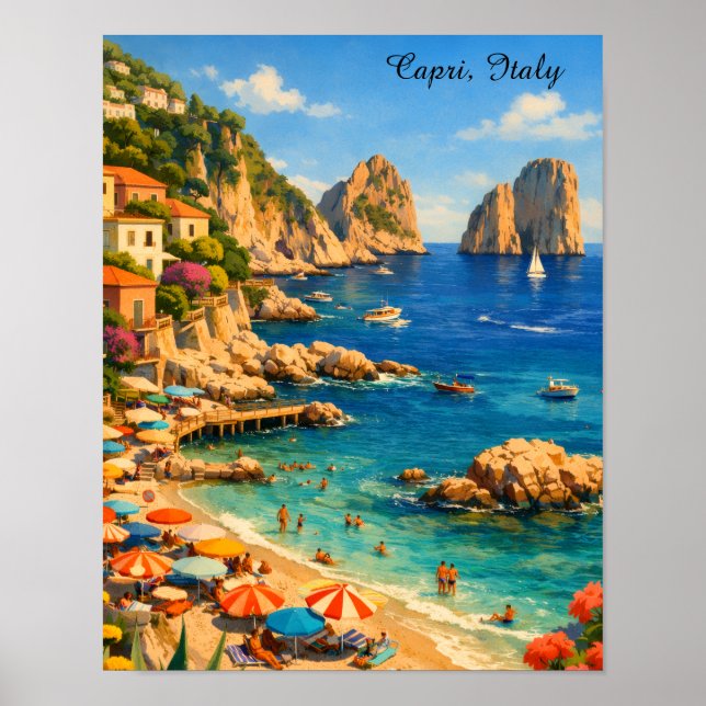 Poster Capri Italy Vintage Marina Piccola Beach (Devant)