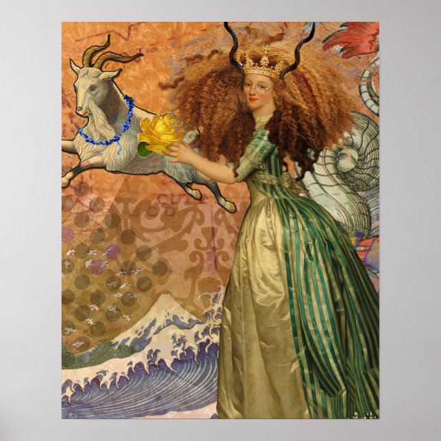 Poster Capricorn Femme Chèvre Whimsical Amusant (Devant)