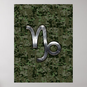 Poster Capricorn Zodiac Connexion vert olive camo numériq