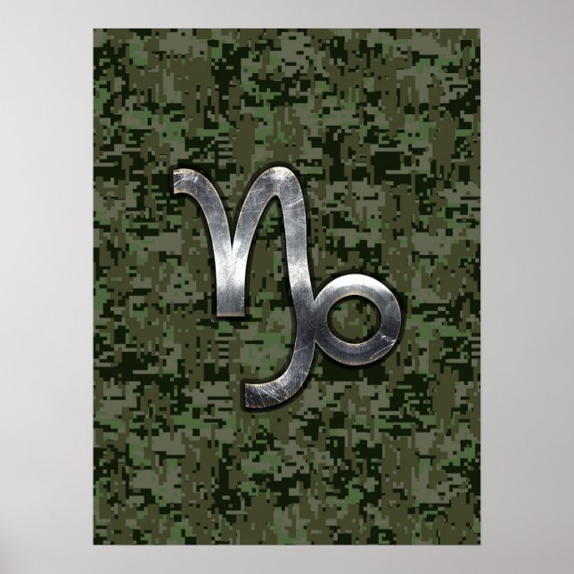 Poster Capricorn Zodiac Connexion vert olive camo numériq (Devant)