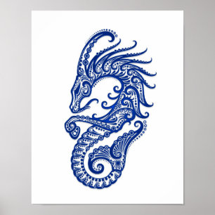 Poster Capricorne bleu complexe Zodiac sur blanc
