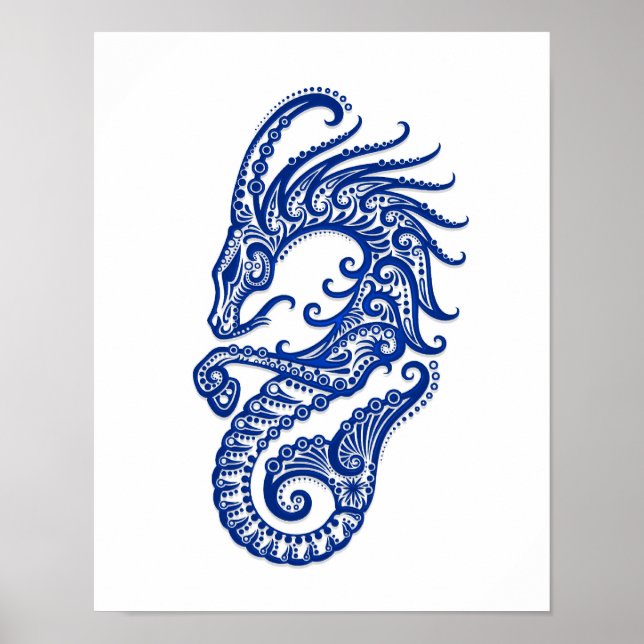 Poster Capricorne bleu complexe Zodiac sur blanc (Devant)