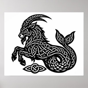 Poster Capricorne — Encre Hantée Zodiaque Bouc‑Poisson