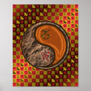 Poster Capricorne et Tigre en bois