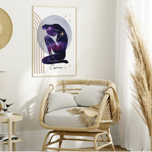 Poster Capricorne Feminine bleu violet Zodiac Design