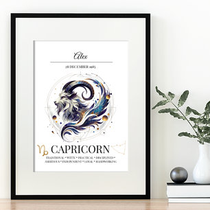 Poster Capricorne Personnalisé Elégant Zodiac Aquarelle