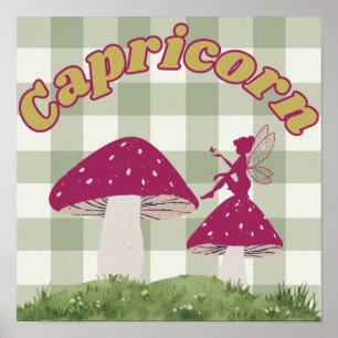 Poster Capricorne Zodiac Cottagecore Fée Champignons