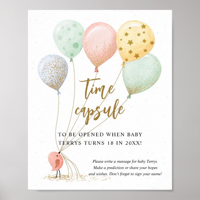 Poster Capsule de temps baby shower d'aquarelle (Devant)