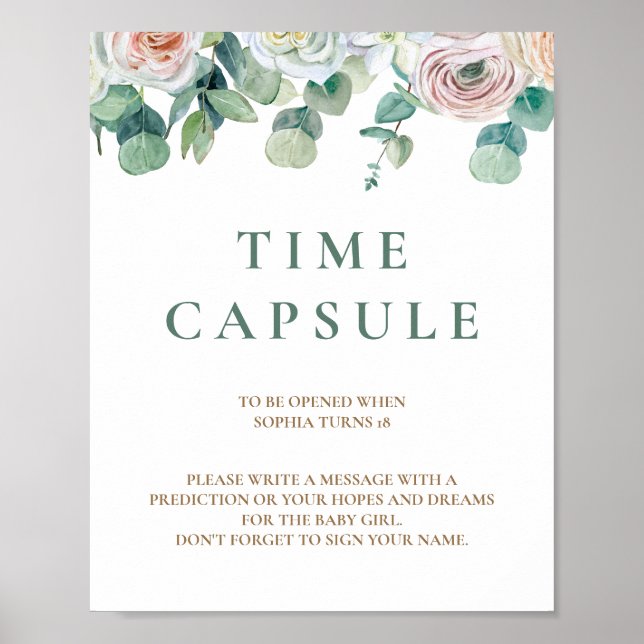 Poster Capsule de temps Baby shower de l'Eucalyptus flora (Devant)