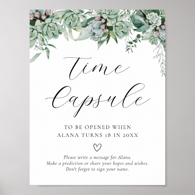 Poster Capsule de temps de verdure succulente et eucalypt (Devant)