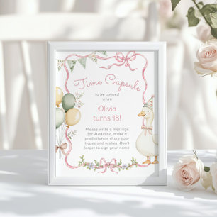 Poster Capsule Temporel d'Oie 1er Anniversaire ruban rose