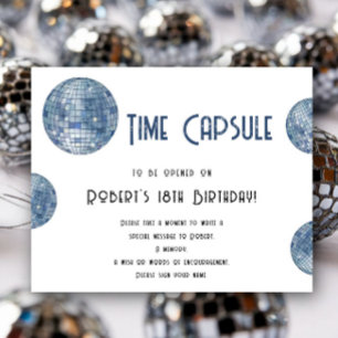 Poster Capsule temporelle boule disco rétro 1er anniversa