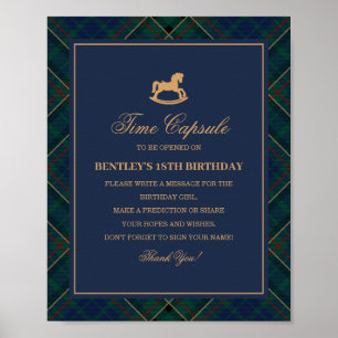 Poster Capsule Temporelle Cheval à Bascule Tartan Bleu