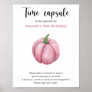Poster Capsule temporelle Citrouille Rose 1er anniversair