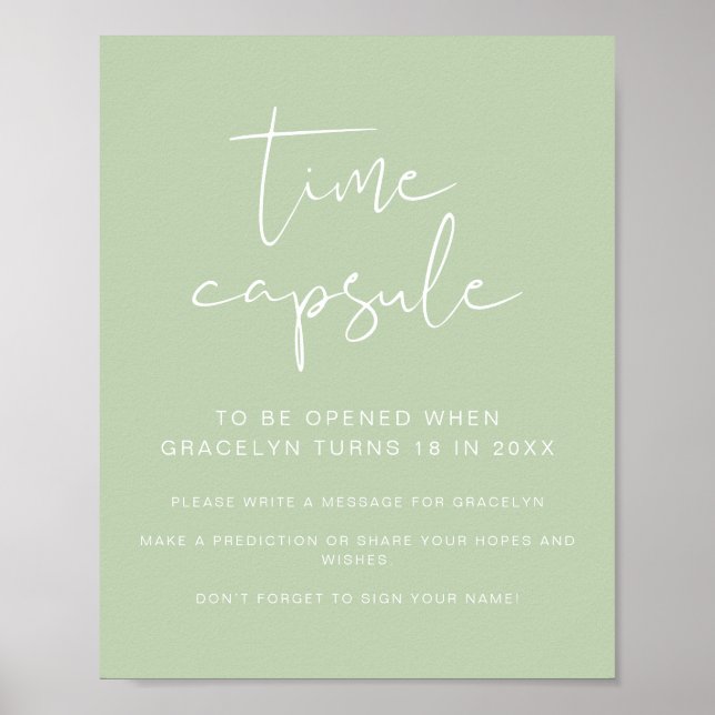 Poster Capsule Temporelle de Fête de Naissance Vert Vibra (Devant)