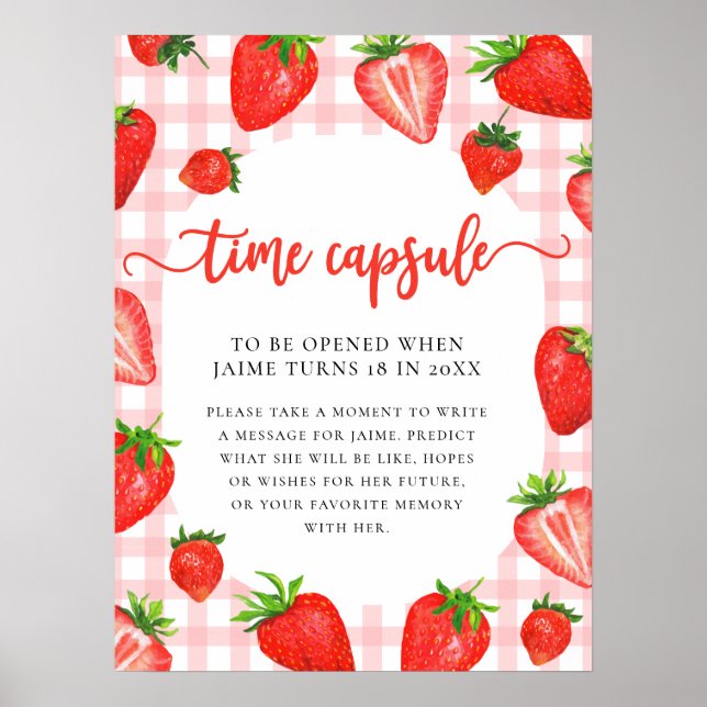 Poster Capsule temps | Fraise rose En vichy Anniversaire (Devant)