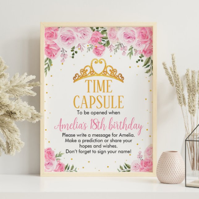 Poster Capsule temps rose or Floral Princesse Couronne (Créateur téléchargé)