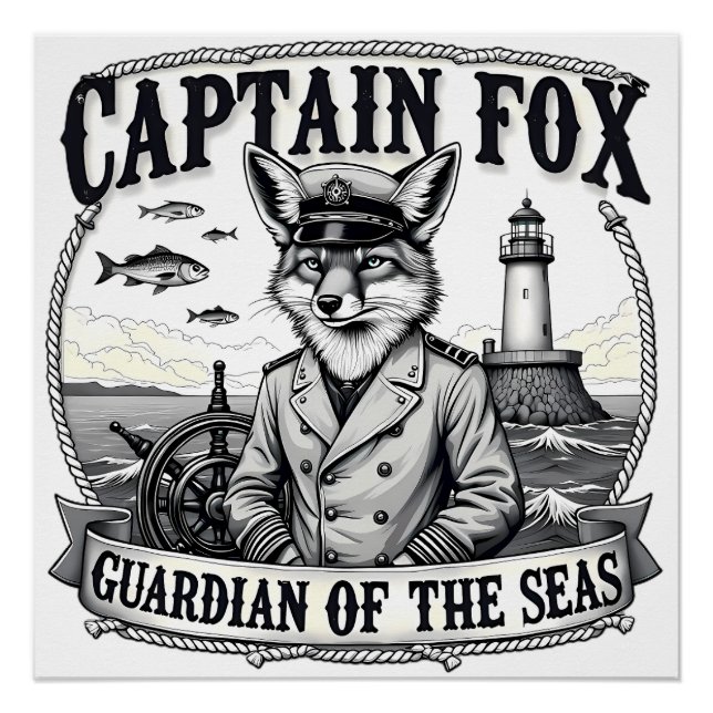 Poster Captain Fox Guardian of Seas Nautical Design (Devant)