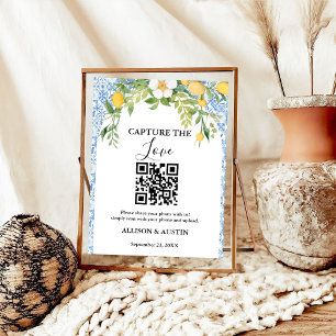 Poster Capture amour QR code Bleu tuile et citron mariage
