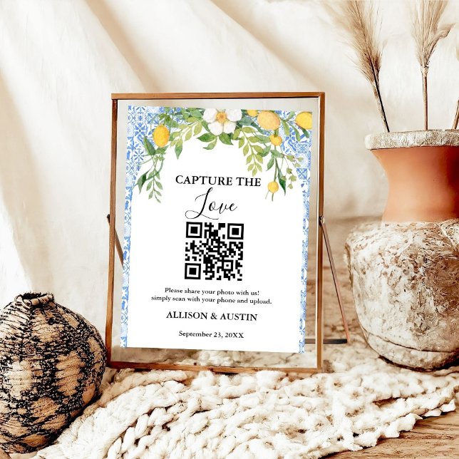 Poster Capture amour QR code Bleu tuile et citron mariage (Créateur téléchargé)