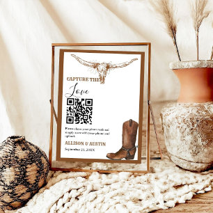 Poster Capture amour QR code Western cowboy bottes mariag