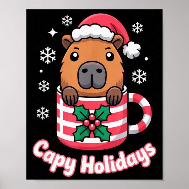 Poster Capy Holidays Cute Capybara Christmas Santa Hat  (Devant)