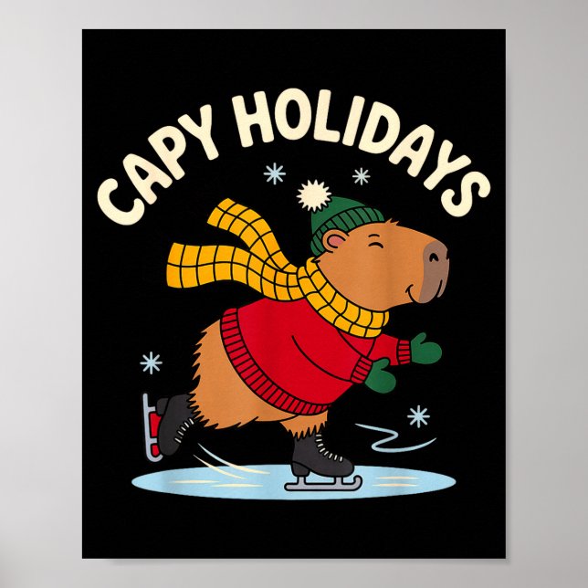 Poster Capy Holidays Ice Skating Capybara Funny Xmas Chri (Devant)
