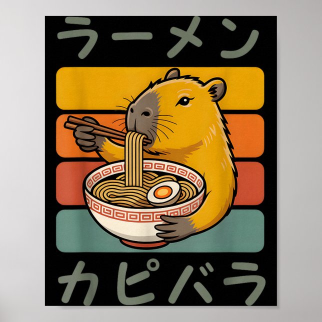 Poster Capybara Anime Graphic Ramen Kawaii Japanese Vinta (Devant)