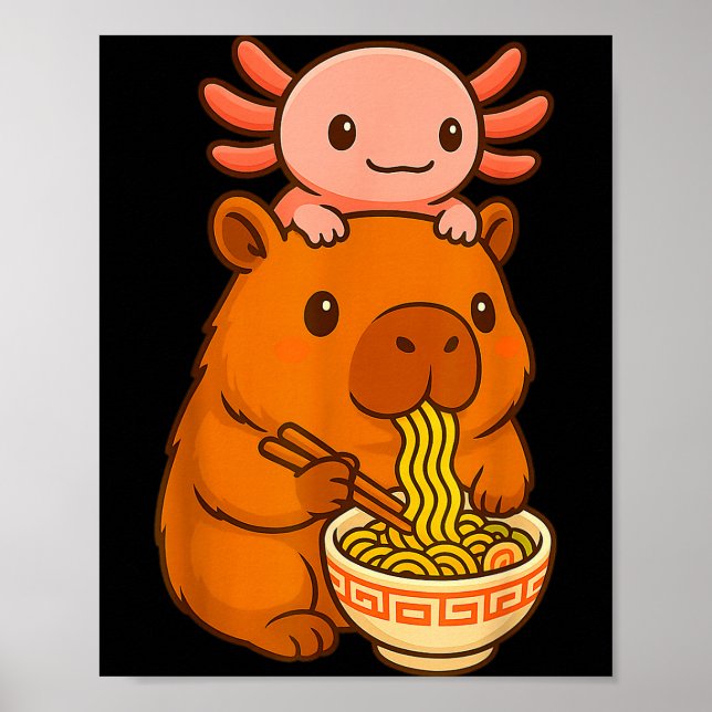 Poster Capybara Anime Ramen Axolotl Funny Graphic Kawaii  (Devant)