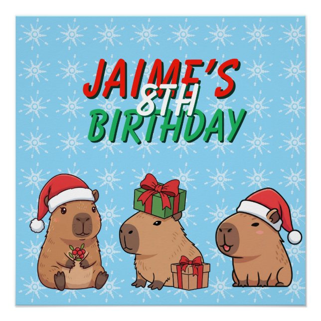Poster Capybara Christmas Holiday Birthday (Devant)