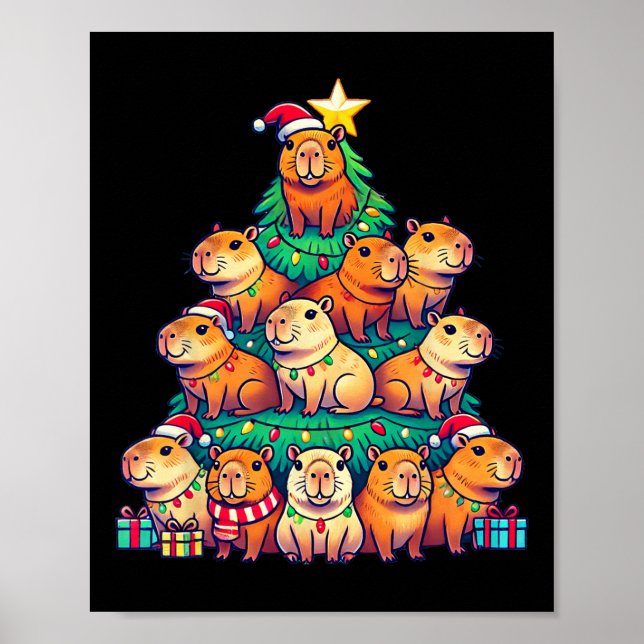 Poster Capybara Christmas Tree Funny Capybara Xmas (Devant)