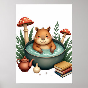 Poster Capybara de la vie lente Maison champignon de sour