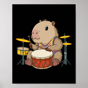 Poster Capybara Drummer Jouer des tambours Rongeurs Funny
