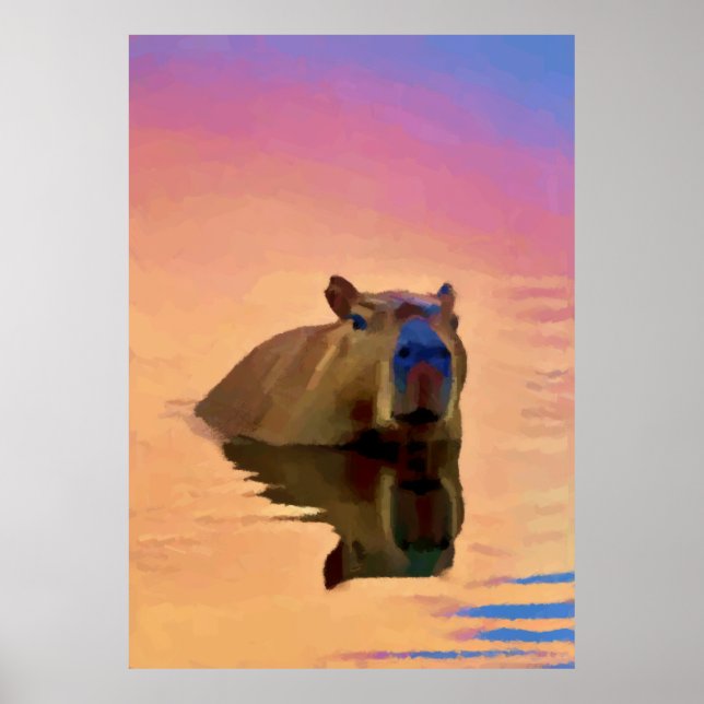 Poster Capybara Émergée d'un lac paisible (Devant)