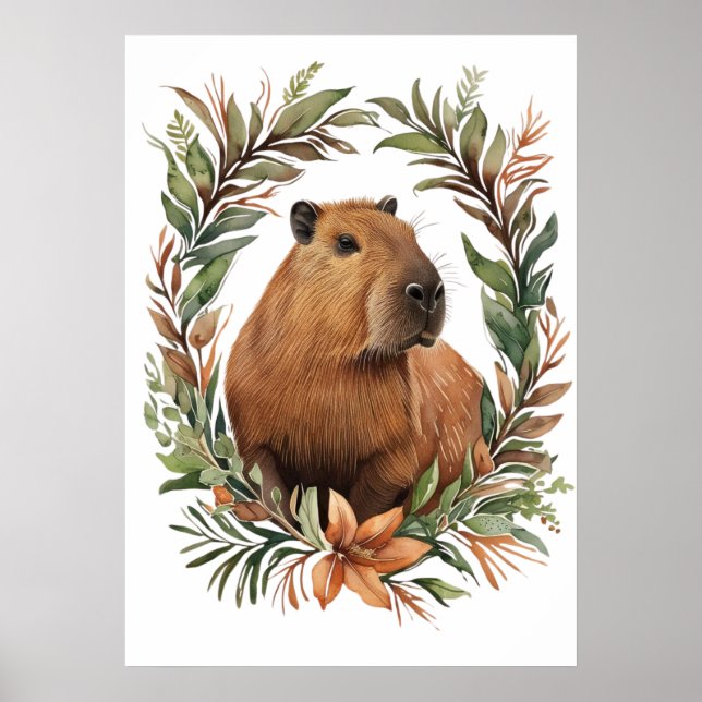 Poster Capybara Floral Art Print (Devant)