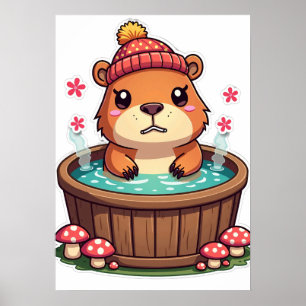 Poster Capybara Grincheux Jacuzzi Kawaii Autocollant Cham