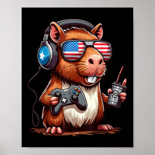 Poster Capybara joueur du 4 juillet – Anima patriotique d