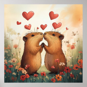 Poster Capybara Love - Un moment de pré romantique