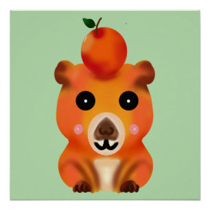 Poster Capybara Mignon et Flou avec Orange   Ar Kawaii An