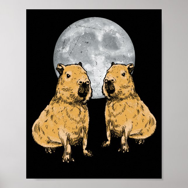 Poster Capybara Moon Funny Capybaras (Devant)