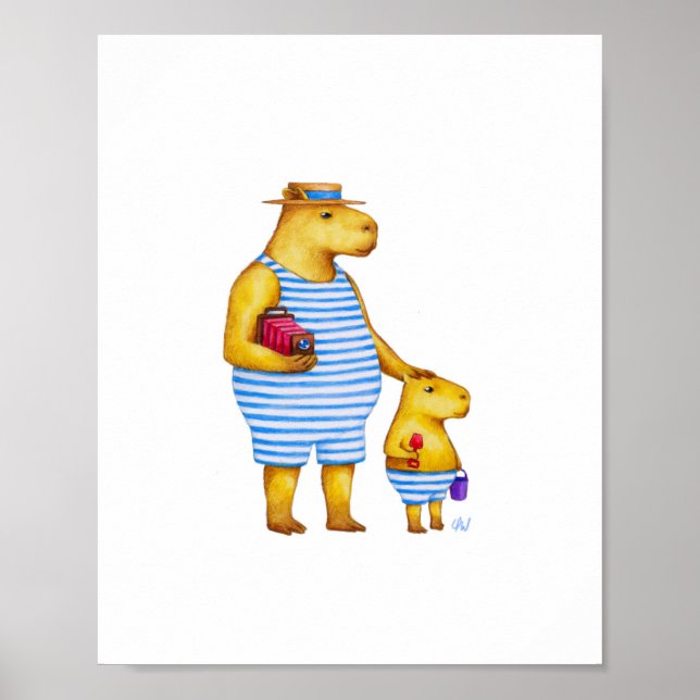 Poster Capybara père et fils 8 x 10 Imprimer (Devant)