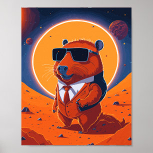 Poster Capybara Planet Mars Funny Moderne