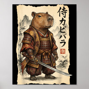 Poster Capybara Samouraï Art Japonais Graphique Vintage D