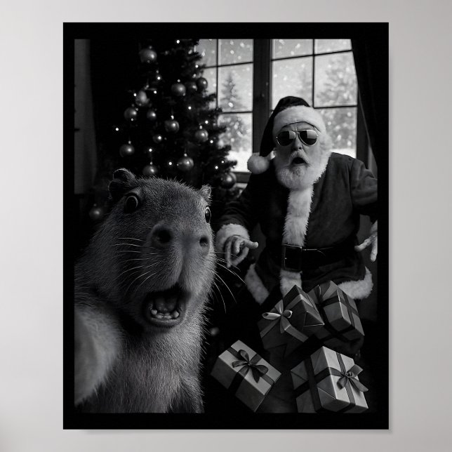 Poster Capybara Selfie With Santa Funny Capybara For Men  (Devant)