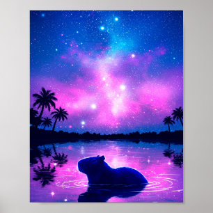 Poster Capybara Sous Ciels Cosmiques