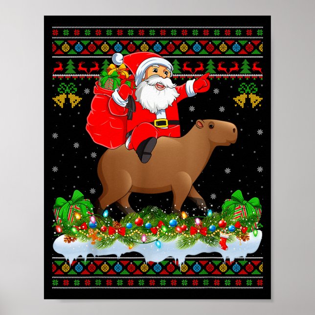Poster Capybara Xmas Pajamas Ugly Santa Riding Capybara C (Devant)